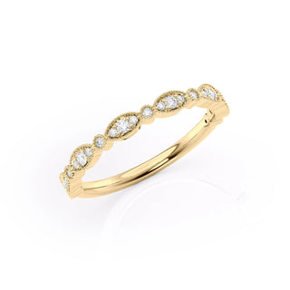 Round diamond milgrain wedding band – vintage-inspired with intricate detailing