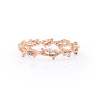 Round diamond twig wedding band – delicate nature-inspired design with organic charm