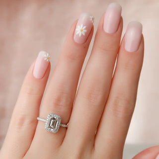 1.0–3.0 CT Emerald Cut CVD Diamond Engagement Ring with Halo and Pave Setting – Elegant Lab-Grown Diamond Ring