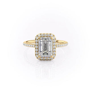 1.0–3.0 CT Emerald Cut CVD Diamond Engagement Ring with Halo and Pave Setting – Elegant Lab-Grown Diamond Ring