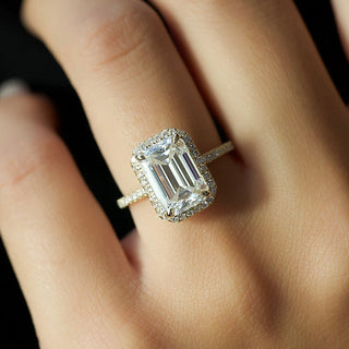1.0–3.0 CT Emerald Cut CVD Diamond Engagement Ring with Halo and Pave Setting – Elegant Lab-Grown Diamond Ring