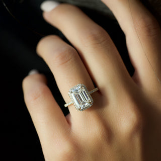 1.0–3.0 CT Emerald Cut CVD Diamond Engagement Ring with Halo and Pave Setting – Elegant Lab-Grown Diamond Ring