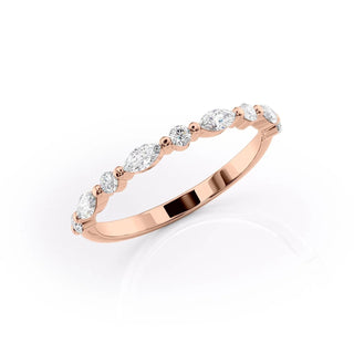 Dainty wedding band with round and marquise diamonds – delicate and elegant design