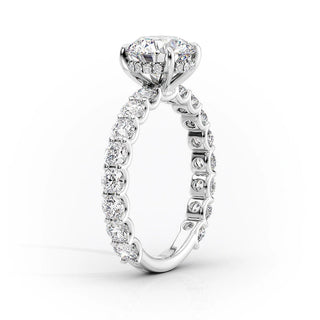 3 to 7 carat marquise CVD diamond ring with hidden halo and pave setting.