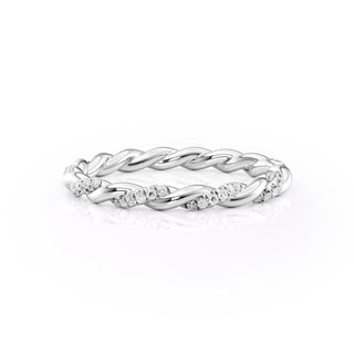 Twisted wedding band with round diamonds – elegant and unique braided design