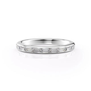 Baguette diamond half eternity wedding band – sleek and modern timeless design
