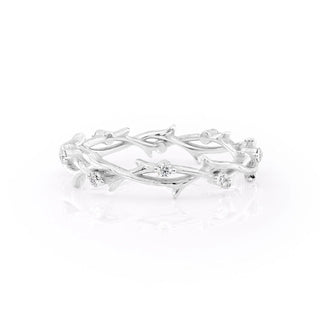 Round diamond twig wedding band – delicate nature-inspired design with organic charm