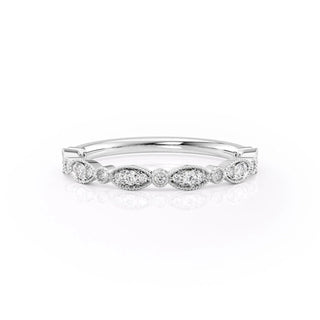 Round diamond milgrain wedding band – vintage-inspired with intricate detailing
