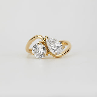 2.06 TCW Round & Pear EF- VVS Diamond Two Stone Engagement Ring