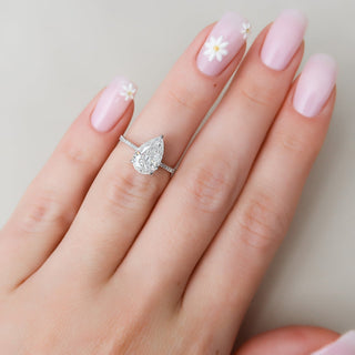 1.50–3.50 CT Pear CVD Diamond Engagement Ring with Hidden Halo and Pave Setting – Elegant Lab-Grown Diamond Ring