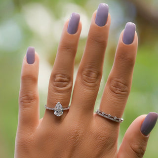 1.50 CT Pear E/VS1 CVD Diamond Hidden Halo Engagement Ring With Pave Setting - violetjewels