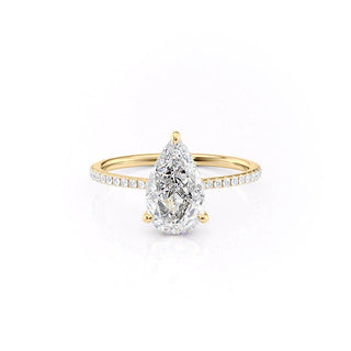 1.50–3.50 CT Pear CVD Diamond Engagement Ring with Hidden Halo and Pave Setting – Elegant Lab-Grown Diamond Ring