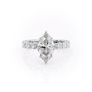 3 to 7 carat marquise CVD diamond ring with hidden halo and pave setting.