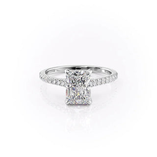 2.0 Radiant E/VS1 CVD Diamond Hidden Halo Engagement Ring With Pave Setting - violetjewels