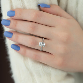 2.0 Radiant E/VS1 CVD Diamond Hidden Halo Engagement Ring With Pave Setting - violetjewels