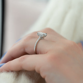 2.0 Radiant E/VS1 CVD Diamond Hidden Halo Engagement Ring With Pave Setting - violetjewels