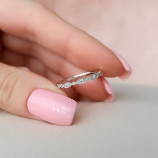 Round diamond milgrain wedding band – vintage-inspired with intricate detailing