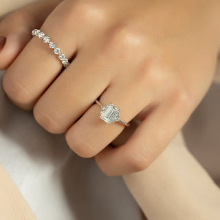 1.50 CT-3.50 CT Emerald F/VS1 CVD Diamond Cluster Engagement Ring - violetjewels