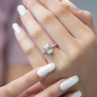 150-3.50 CT Emerald  Lab Grown Diamond Bezel Soliaire Engagement Ring