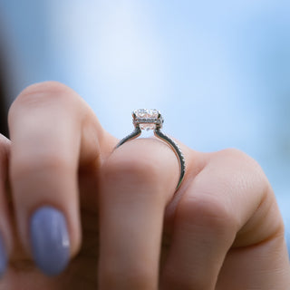 1.0-3.0 CT Radiant  Lab Grown Diamond Hidden Halo & Pave Engagement Ring
