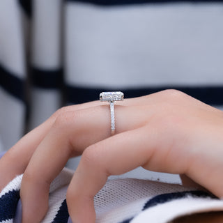 1.0-3.0 CT Radiant  Lab Grown Diamond Hidden Halo & Pave Engagement Ring