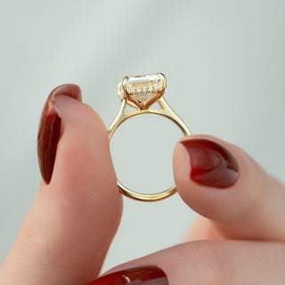 3.0-5.0 CT Emerald  Lab Grown Diamond Hidden Halo Engagement Ring