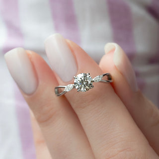 1.0 -3.0 CT Round  Lab Grown Diamond Twig Engagement Ring