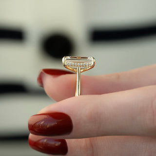 3.0-5.0 CT Emerald  Lab Grown Diamond Hidden Halo Engagement Ring