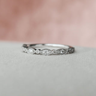 Round diamond milgrain wedding band – vintage-inspired with intricate detailing