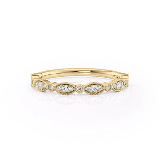 Round diamond milgrain wedding band – vintage-inspired with intricate detailing