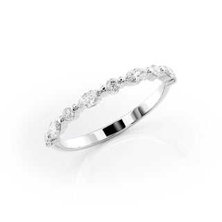 Dainty wedding band with round and marquise diamonds – delicate and elegant design