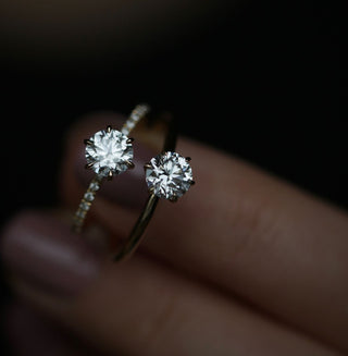 0.75 Carat Round CVD Diamond Engagement Ring with Pave Setting – E Color, VS1 Clarity, Lab-Grown Sparkle