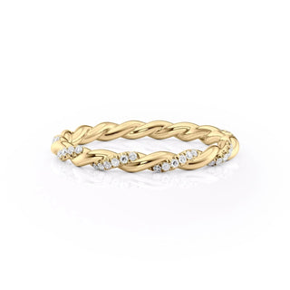 Twisted wedding band with round diamonds – elegant and unique braided design