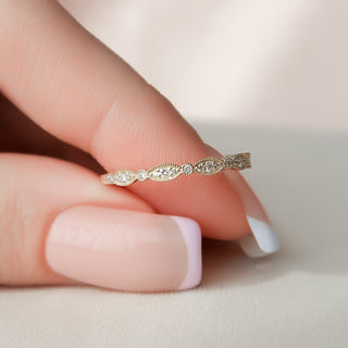 Round diamond milgrain wedding band – vintage-inspired with intricate detailing