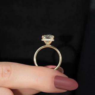 2.5-4.5 CT Elongated cushion CVD Diamond Hidden Halo Setting Engagement Ring