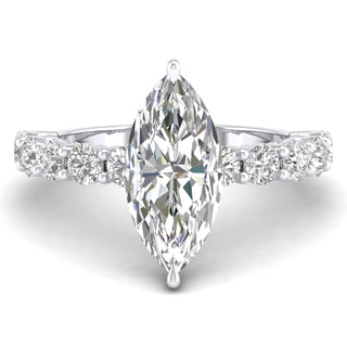 Marquise CVD diamond engagement ring with hidden halo and pave setting in 3 to 7 carats.