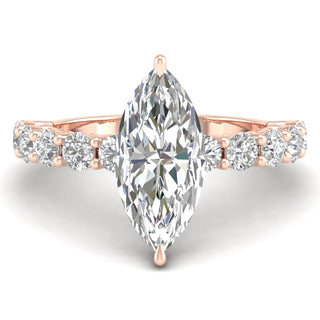 Marquise CVD diamond engagement ring with hidden halo and pave setting in 3 to 7 carats.