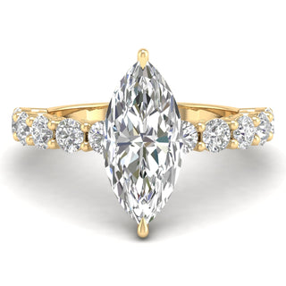Marquise CVD diamond engagement ring with hidden halo and pave setting in 3 to 7 carats.