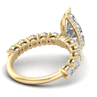 Marquise CVD diamond engagement ring with hidden halo and pave setting in 3 to 7 carats.