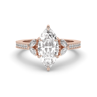 Marquise cut diamond engagement ring with pave setting in 1.5 to 3.5 carat size.