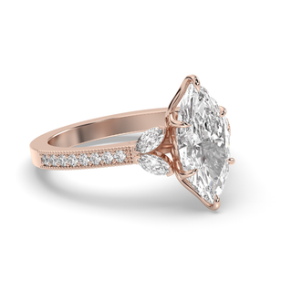 Marquise cut diamond engagement ring with pave setting in 1.5 to 3.5 carat size.