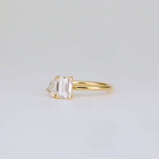 1.47 TCW Emerald & Pear Diamond Two Stone Engagement Ring