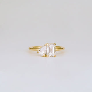 1.47 TCW Emerald & Pear Diamond Two Stone Engagement Ring