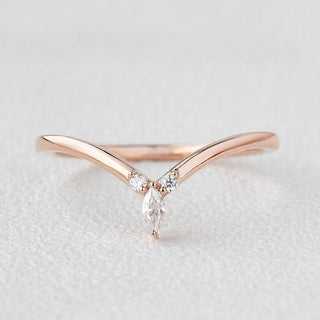 0.1 CT Round and Marquise Curved Moissanite Wedding Band - violetjewels