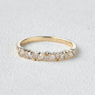0.26 CT Marquise And Round Cluster Moissanite Wedding Band - violetjewels