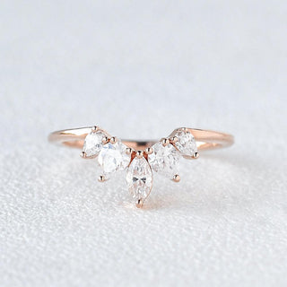 0.6 CT Marquise And Pear Cut Cluster Moissanite Wedding Band - violetjewels