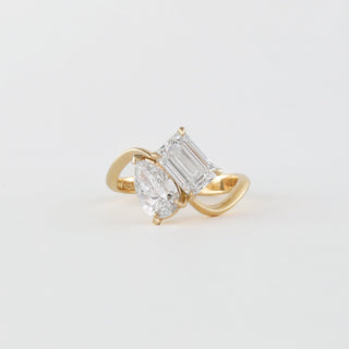 2.65 TCW Emerald & Pear  EF- VVS Diamond Two Stone Engagement Ring