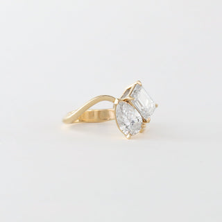 2.65 TCW Emerald & Pear  EF- VVS Diamond Two Stone Engagement Ring