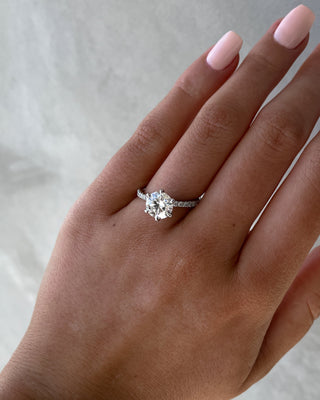 Round Cut Pave Lab Grown Diamond Engagement Ring with sparkling round center and pave band
