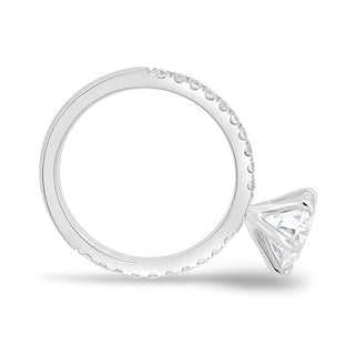 Round Cut Pave Lab Grown Diamond Engagement Ring with sparkling round center and pave band